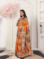 Shree Shyam Fashion Silk Blend Orange Saree | Grocsy