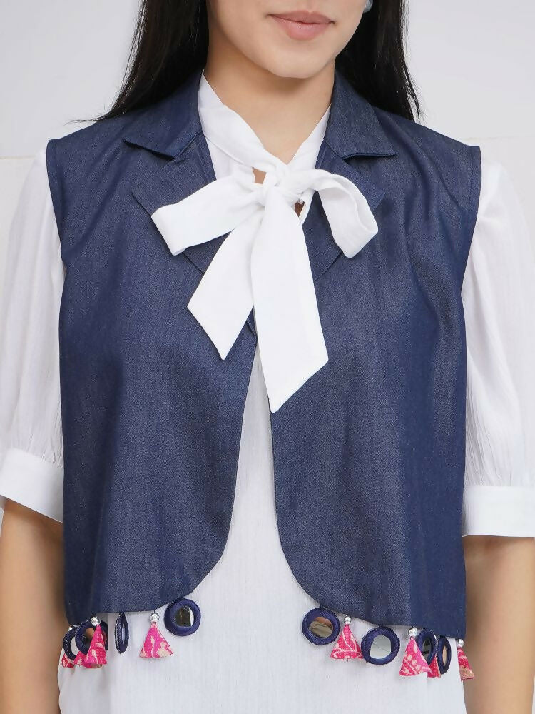 Joban Fashion White Rayon Crepe Hand-Embellished (Mirror Work) Sharara with Shirt and Jacket | Grocsy