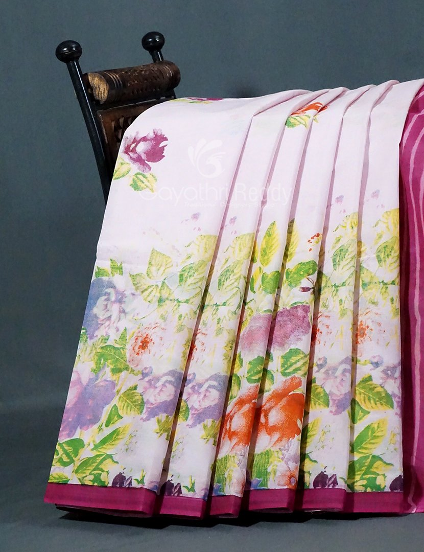 Block Print Baby Pink Coloured Mulmul Cotton Saree By Gayathri Reddy Designer Studio | Grocsy