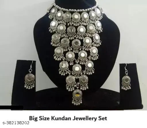 Tehzeeb Creations Women's Anarkali Design Oxidised Necklace With Mirror | Grocsy