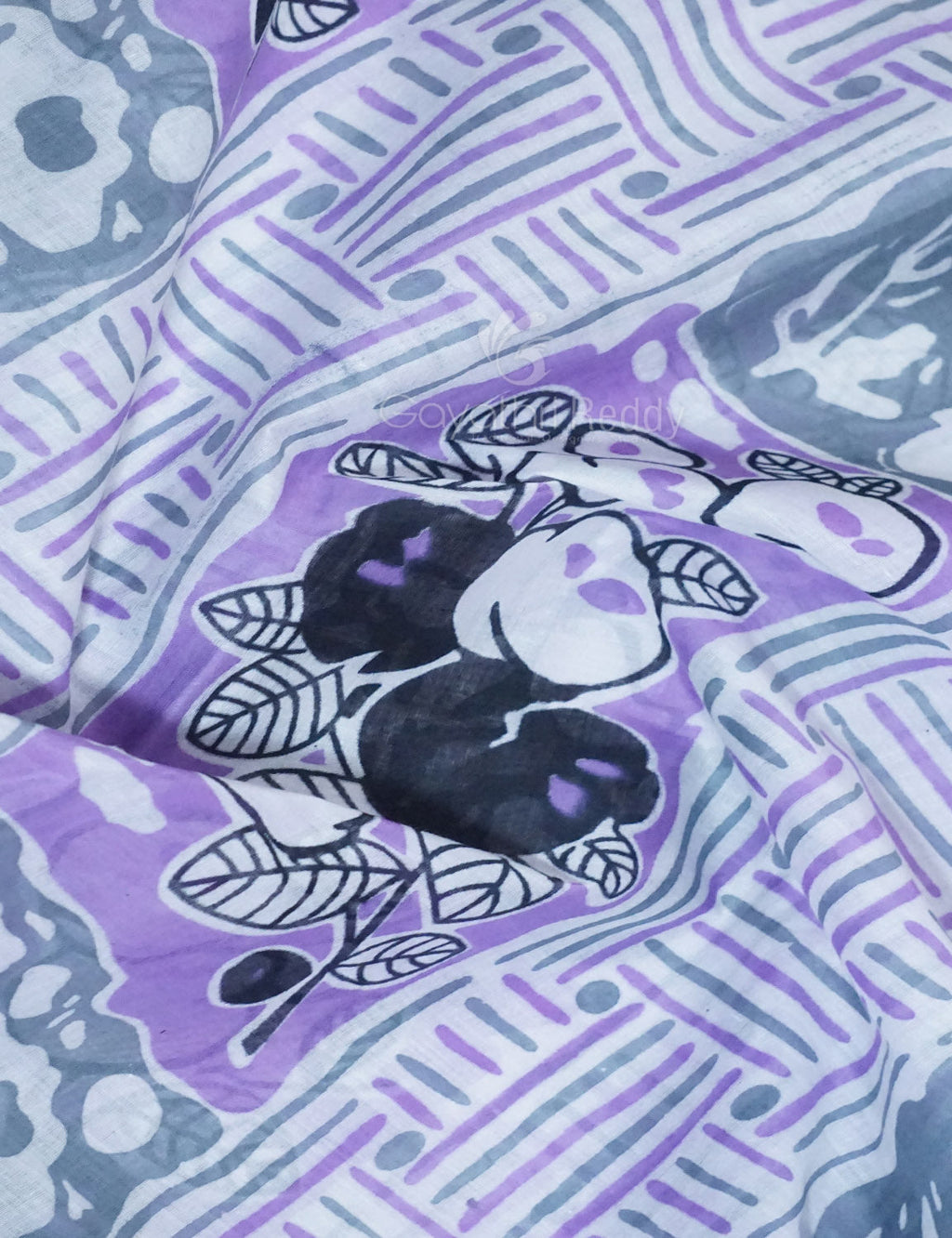Shades of Lavender And Black Colour Floral Print Pure Mulmul Cotton Saree By Gayathri Reddy Designer Studio | Grocsy