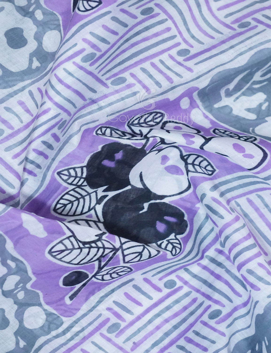 Shades of Lavender And Black Colour Floral Print Pure Mulmul Cotton Saree By Gayathri Reddy Designer Studio | Grocsy