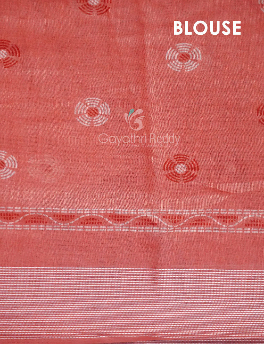 Mix of Peach and Orange Block Printed Semi Chanderi Saree By Gayathri Reddy Designer Studio | Grocsy