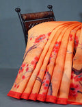 Shades of Light Orange Floral Print Semi Chanderi Saree By Gayathri Reddy Designer Studio | Grocsy