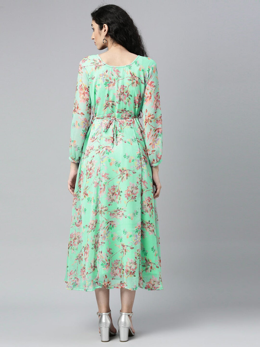 Souchii Sea Green Floral Chiffon Maxi Dress | Grocsy