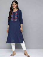HERE&NOW Yoke Design Thread Work Cotton Kurta | Grocsy