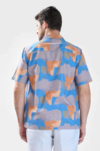 Xkind Blue Abstract Printed Relaxed Fit Shirt | Grocsy