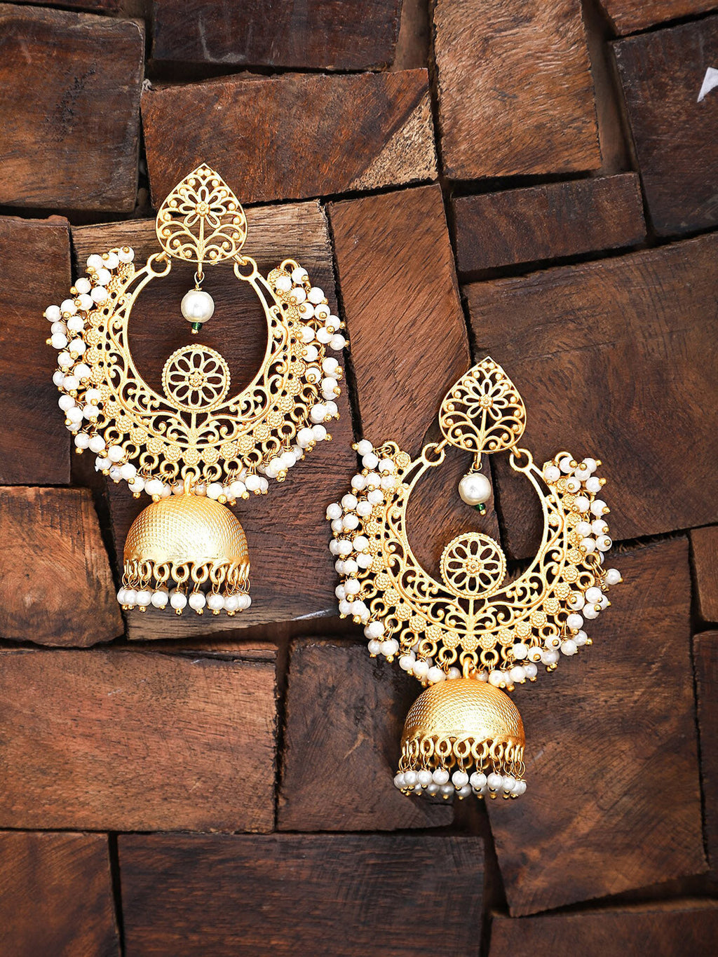 Yellow Chimes Women Gold-Toned Contemporary Chandbali Jumka Earrings | Grocsy