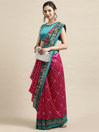 Saree Mall Pink & Teal Bandhani Printed Saree | Grocsy