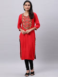 Souchii Red Yoke Design Mirror Work Grandeur & Majestic Artwork Kurta | Grocsy