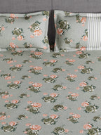 Story@home Arena Grey & Pink Floral Printed 180 TC Bedsheet & Pillow Covers | Grocsy