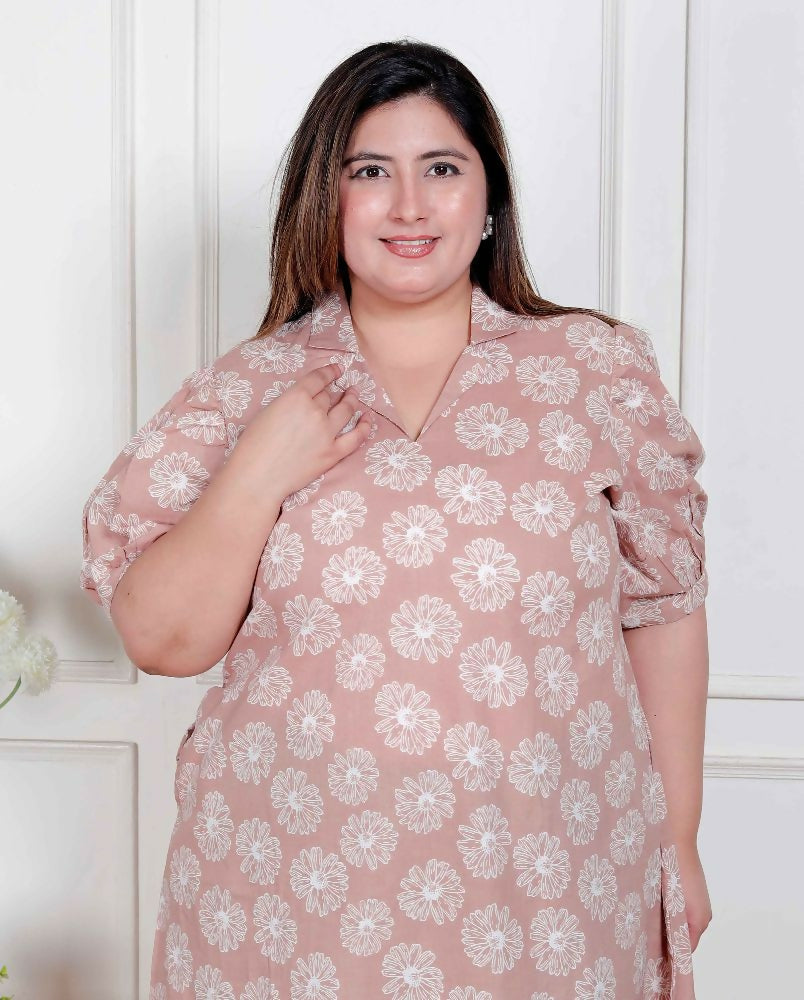 Miravan Plus Size Womens Puff Sleeve Pure Cotton Printed Maxi Dress | Grocsy