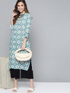 HERE&NOW Women Blue & White Ethnic Motifs Print Kurta | Grocsy