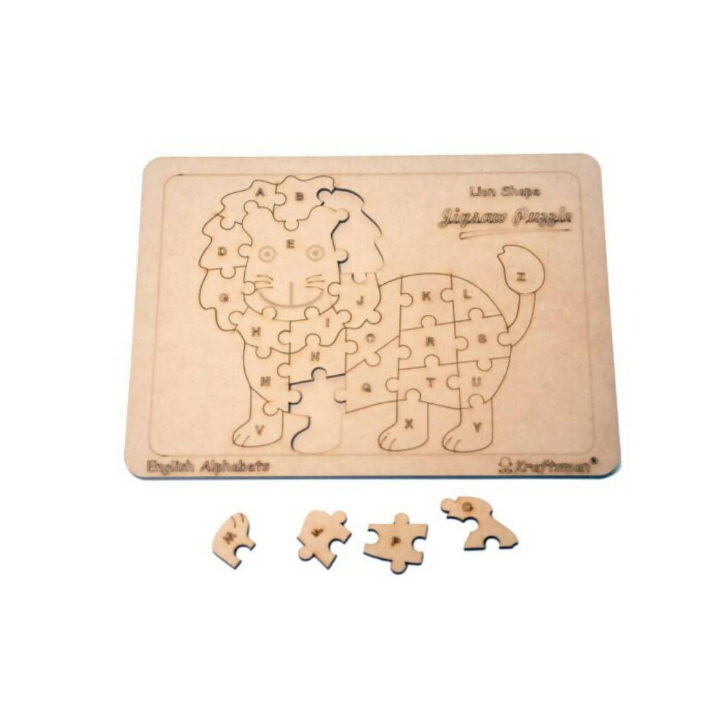 Kraftsman English Alphabets Wooden Jigsaw Puzzles Lion Shape Puzzle | Color Kit Included | Grocsy