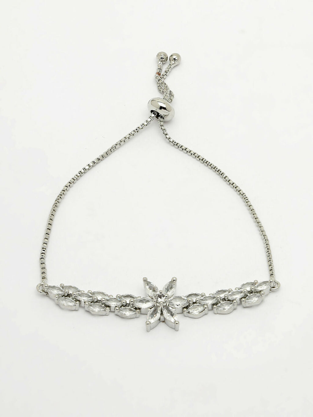 NVR Women Silver-Plated Handcrafted American Diamond Link Bracelet