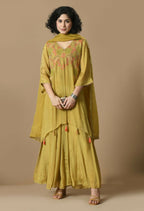 Joban Fashion Mehendi Chinnon Kurta Set | Grocsy