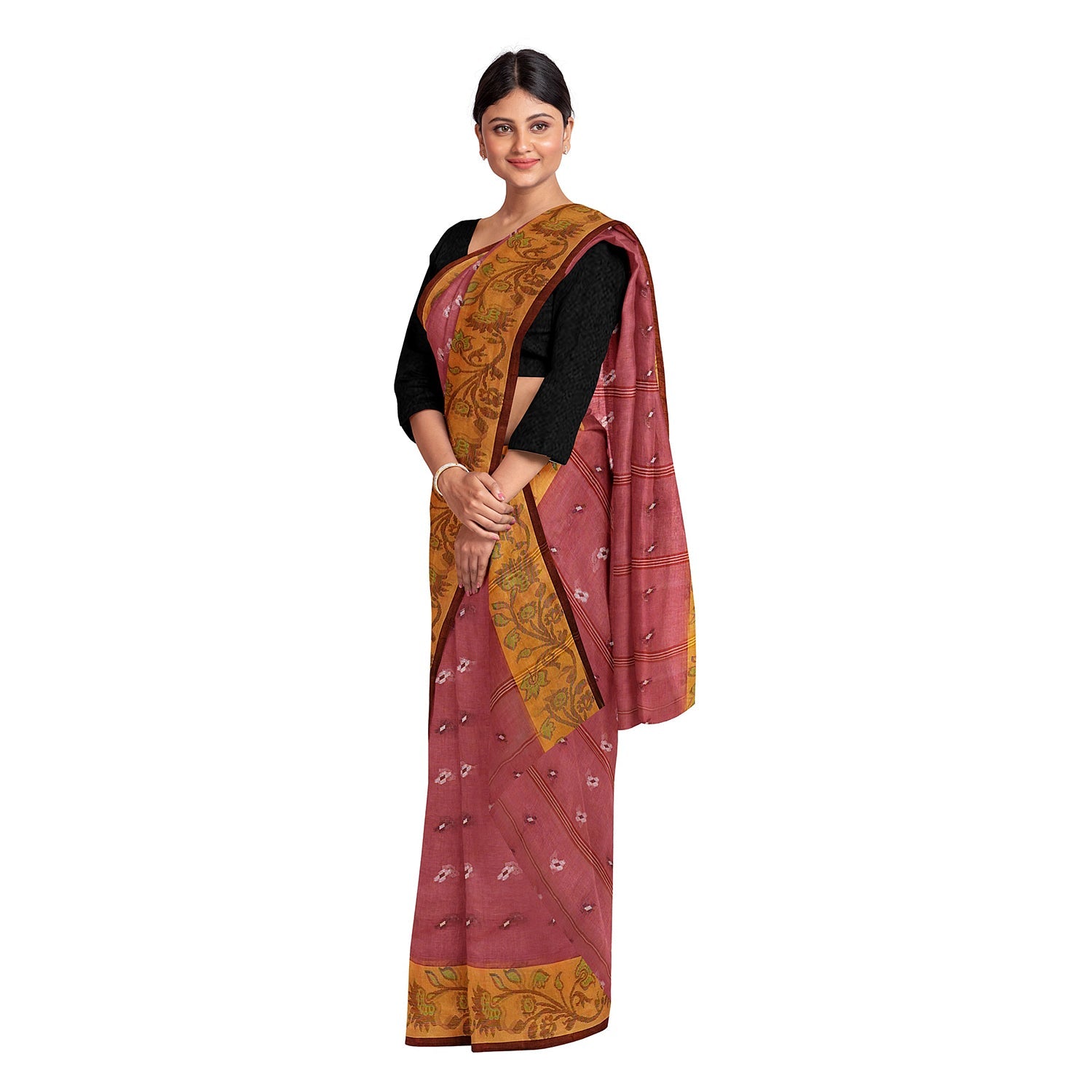 Exclusive Collection 100% Pure Cotton Mauve Tant Saree With Hand Weaving Work | Grocsy