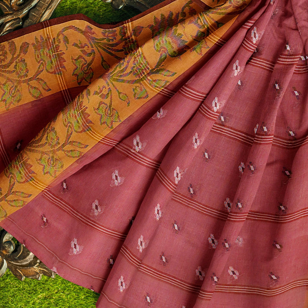 Exclusive Collection 100% Pure Cotton Mauve Tant Saree With Hand Weaving Work | Grocsy