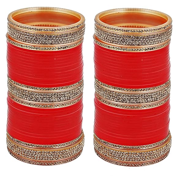 Tehzeeb Creations Bridal Bangle Set Wedding punjabi chuda Designer chura, Red Acrylic Choora Set for Women | Grocsy
