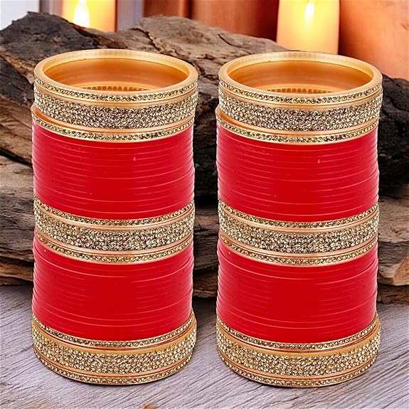 Tehzeeb Creations Bridal Bangle Set Wedding punjabi chuda Designer chura, Red Acrylic Choora Set for Women | Grocsy