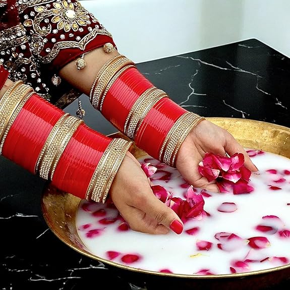 Tehzeeb Creations Bridal Bangle Set Wedding punjabi chuda Designer chura, Red Acrylic Choora Set for Women | Grocsy