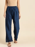 TAG 7 Women Navy Blue Hem Design Straight Palazzos | Grocsy