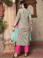 Sangria Ethnic Motifs Yoke Design Pure Cotton Kurta With Trousers & Dupatta | Grocsy