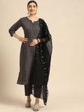 Sangria Women Grey Ethnic Motifs Embroidered Pure Cotton Kurta with Trousers & With Dupatta | Grocsy