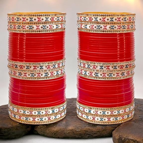 Tehzeeb Creations Bridal Bangle Set Red Designer Chura Wedding Punjabi Choora Fashion Jewellery Chuda Set | Grocsy