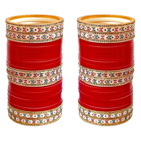 Tehzeeb Creations Bridal Bangle Set Red Designer Chura Wedding Punjabi Choora Fashion Jewellery Chuda Set | Grocsy