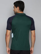 Alcis Men Green & Navy Blue Colourblocked Polo Collar Slim Fit Running T-shirt | Grocsy