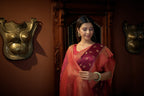 Vardha Ruby Pink Golden Zari Banarasi Satin Silk Saree | Grocsy