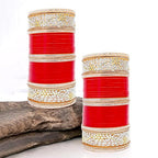Tehzeeb Creations Bridal Bangle Set Red Designer AD & Golden Stone Dulhan Chuda Fashion Wedding Chura Punjabi Choora For Women | Grocsy