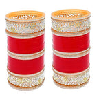 Tehzeeb Creations Bridal Bangle Set Red Designer AD & Golden Stone Dulhan Chuda Fashion Wedding Chura Punjabi Choora For Women | Grocsy
