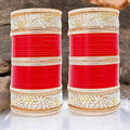 Tehzeeb Creations Bridal Bangle Set Red Designer AD & Golden Stone Dulhan Chuda Fashion Wedding Chura Punjabi Choora For Women | Grocsy