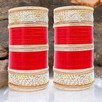 Tehzeeb Creations Bridal Bangle Set Red Designer AD & Golden Stone Dulhan Chuda Fashion Wedding Chura Punjabi Choora For Women | Grocsy