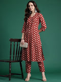 Indo Era Women Printed Pleated Pure Cotton Kurta with Trousers | Grocsy