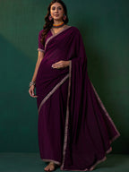 Sangria Embroidered Bordered Sarees | Grocsy