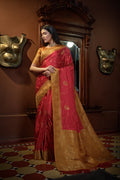 Vardha Myrtle Red Golden Zari Banarasi Satin Silk Saree | Grocsy