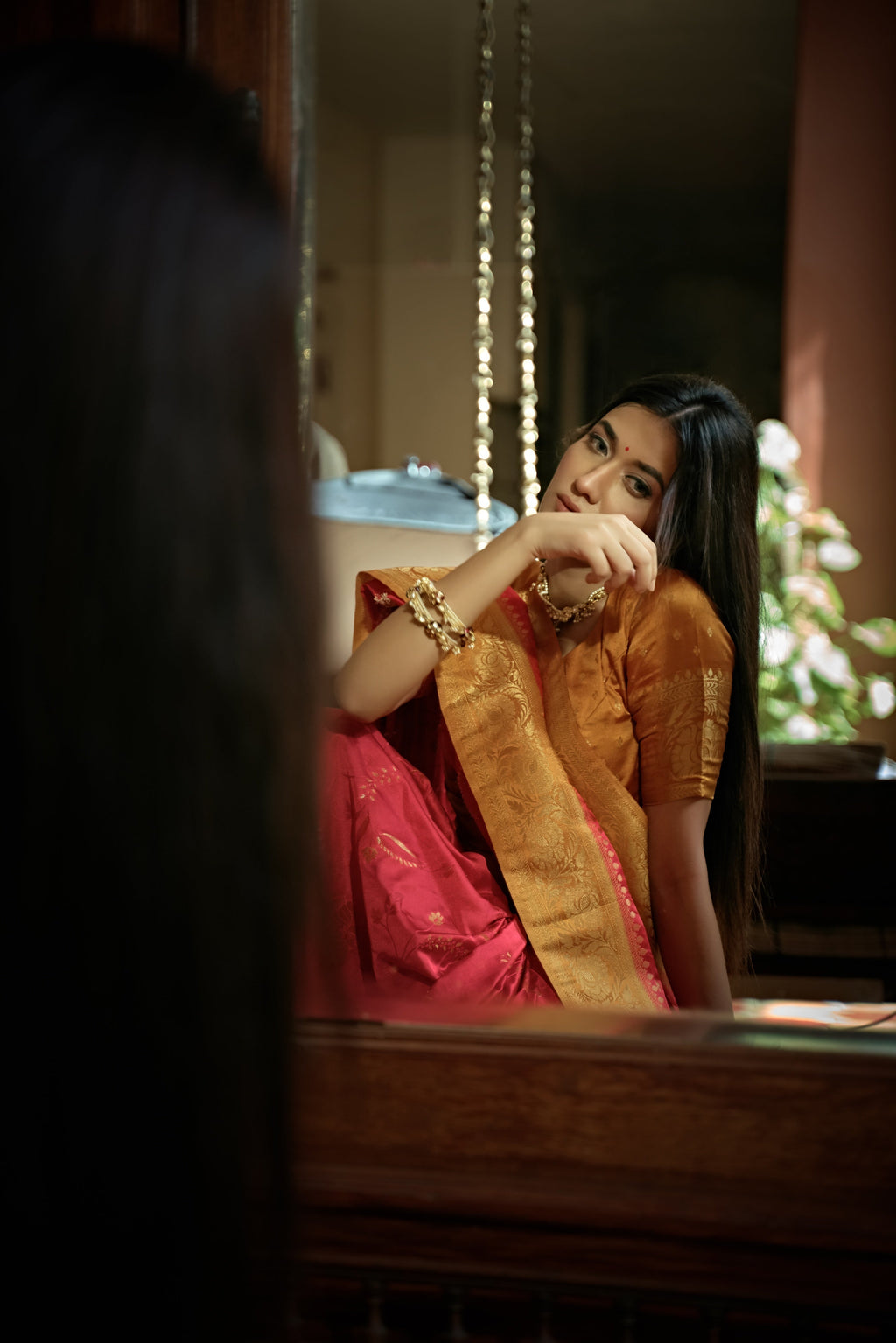 Vardha Myrtle Red Golden Zari Banarasi Satin Silk Saree | Grocsy