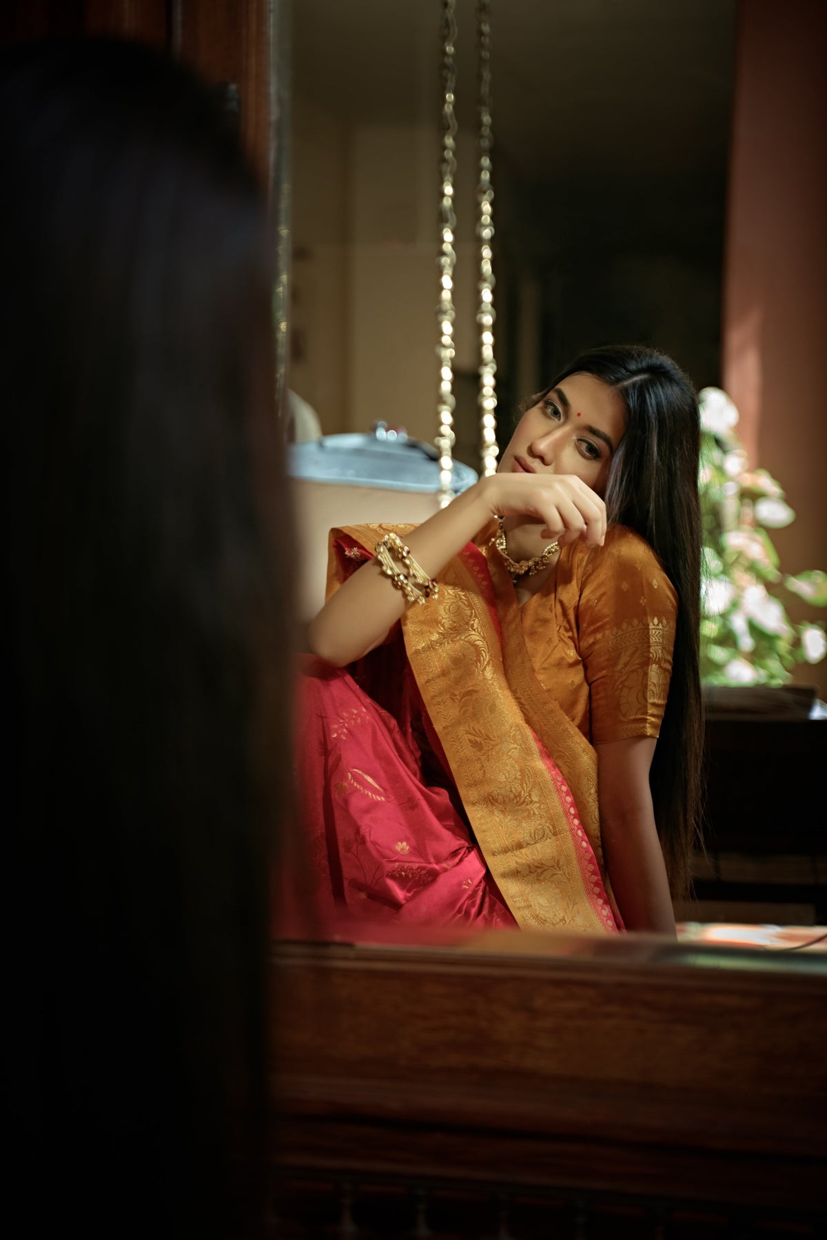 Vardha Myrtle Red Golden Zari Banarasi Satin Silk Saree | Grocsy