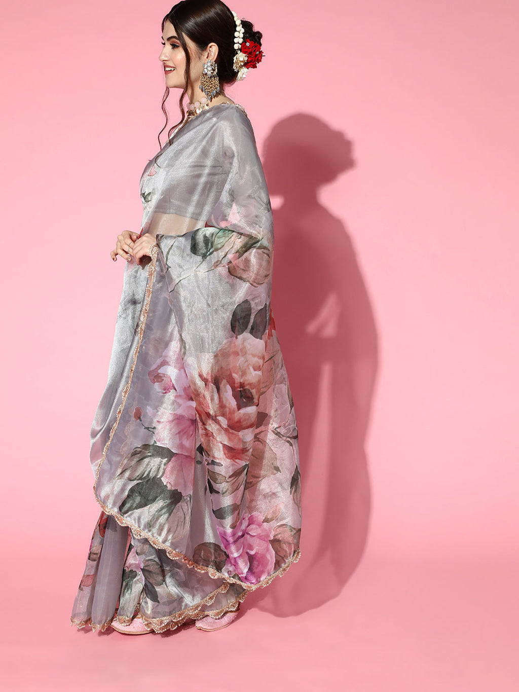 Tikhi Imli Grey Saree with Zari border | Grocsy