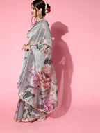 Tikhi Imli Grey Saree with Zari border | Grocsy