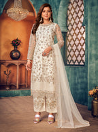 Monjolika Fashion White Color Trendy Designer Net Pakistani Salwar Kameez | Grocsy