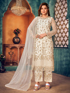 Monjolika Fashion White Color Trendy Designer Net Pakistani Salwar Kameez | Grocsy