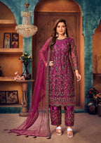 Monjolika Fashion Purple Color Trendy Designer Net Pakistani Salwar Kameez | Grocsy