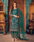 Monjolika Fashion Teal Color Trendy Designer Net Pakistani Salwar Kameez | Grocsy