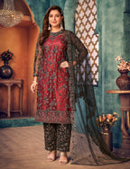 Monjolika Fashion Red Black Color Trendy Designer Net Pakistani Salwar Kameez | Grocsy