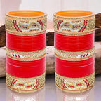 Tehzeeb Creations Bridal Bangle Set Designer Golden White & Red Stone Chuda Bridal Wedding Choora Fashion Chura For Women | Grocsy