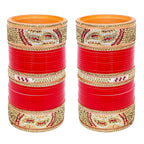 Tehzeeb Creations Bridal Bangle Set Designer Golden White & Red Stone Chuda Bridal Wedding Choora Fashion Chura For Women | Grocsy